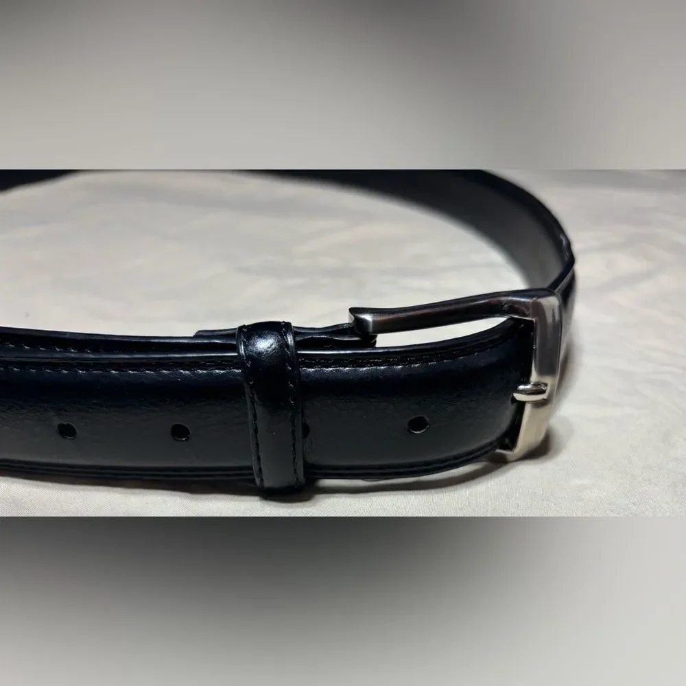 Men’s 44/46 Black Bonded Leather Silver Tone Buckle Belt Size 52” EPC